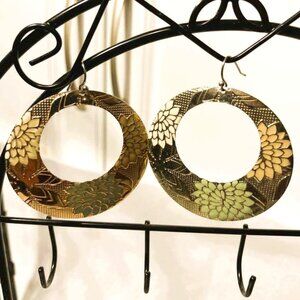 FLORAL BOHEMIAN CLOISONNE AND SILVER LAME DANGLE EARRINGS